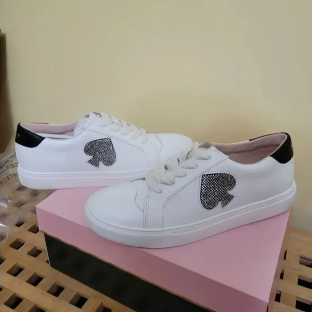 Kate Spade White Leather Crystal Embellished Sneakers 9.5 NIB